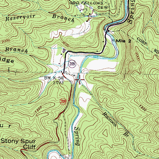 Topographic Map of Raccoon Branch, NC