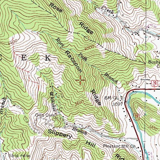 Topographic Map of Raccoon Ridge, NC