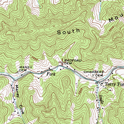 Topographic Map of Radford Cemetery, NC