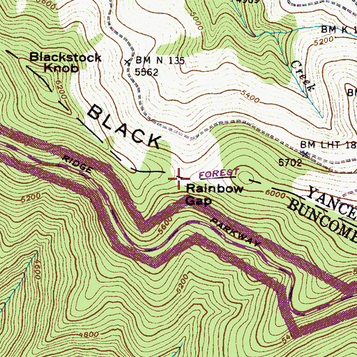 Topographic Map of Rainbow Gap, NC
