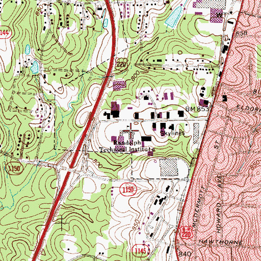 Topographic Map of Randolph Technical Institute, NC