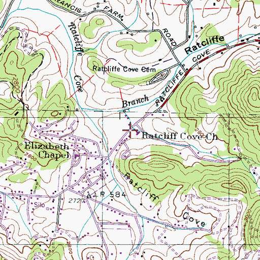 Topographic Map of Ratcliff Cove Baptist Church, NC