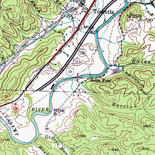 Topographic Map of Rattler Branch, NC
