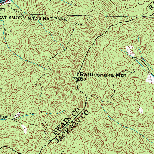 Topographic Map of Rattlesnake Mountain, NC
