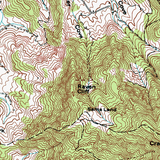 Topographic Map of Raven Cliff, NC