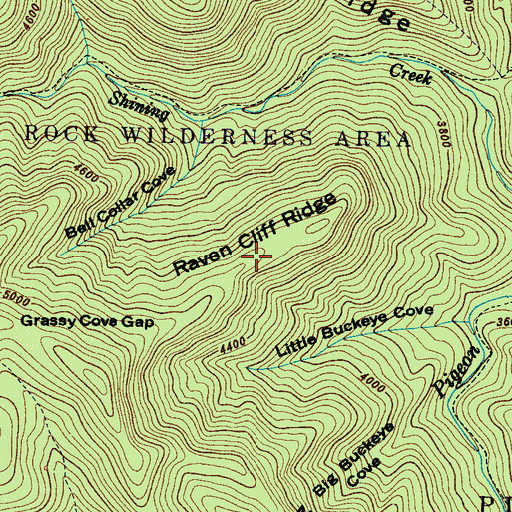 Topographic Map of Raven Cliff Ridge, NC