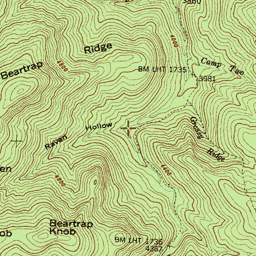Topographic Map of Raven Hollow, NC