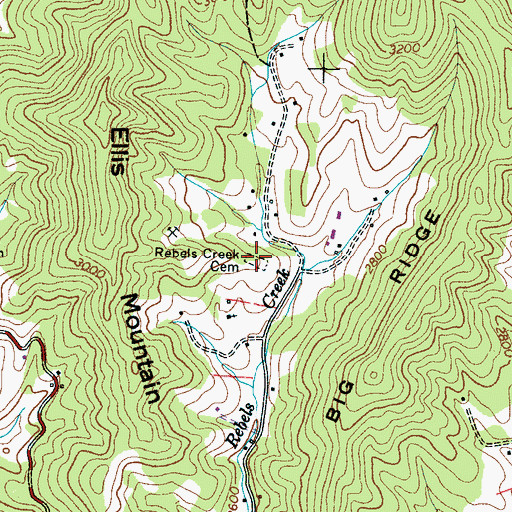 Topographic Map of Rebels Creek Cemetery, NC