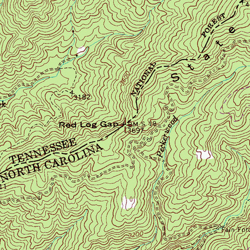 Topographic Map of Red Log Gap, NC