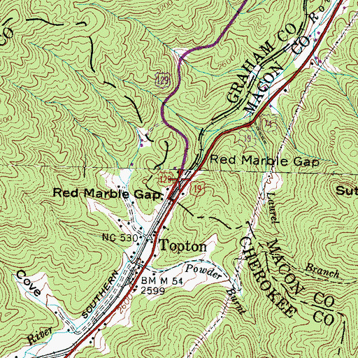 Topographic Map of Red Marble Gap, NC