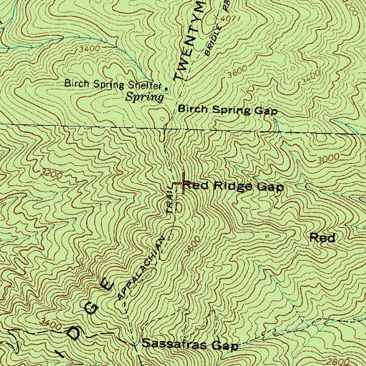 Topographic Map of Red Ridge Gap, NC