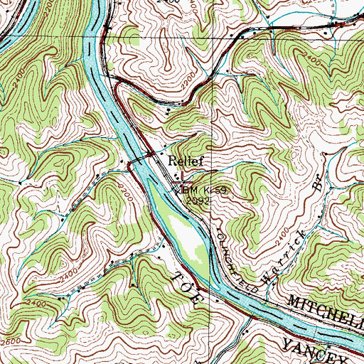 Topographic Map of Relief, NC