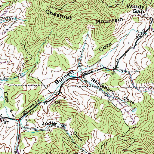 Topographic Map of Rhinehart Cove, NC
