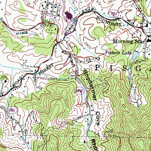 Topographic Map of Rhodarmer Cove, NC