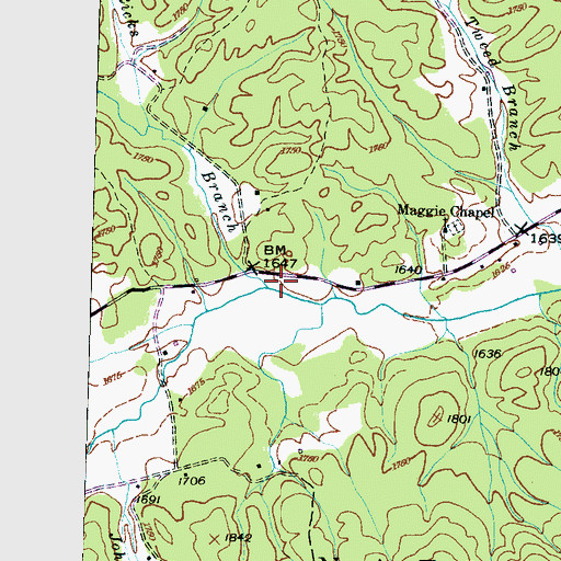 Topographic Map of Ricks Branch, NC