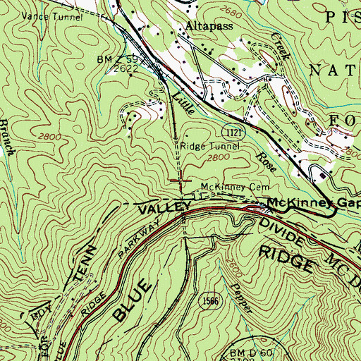 Topographic Map of Rough Ridge Tunnel, NC