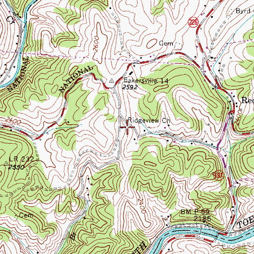 Topographic Map of Ridgeview Church, NC