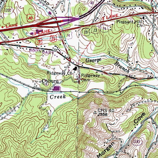 Topographic Map of Ridgeway Cemetery, NC