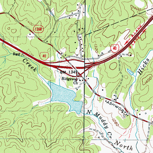 Topographic Map of Ridgeway Church, NC
