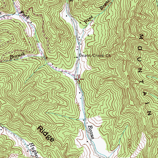 Topographic Map of Right Fork Beans Creek, NC