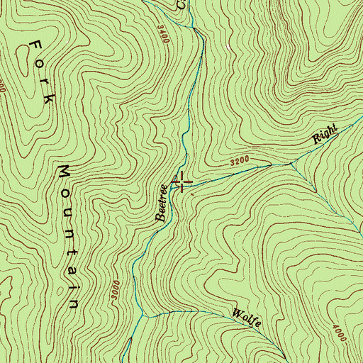 Topographic Map of Right Fork Beetree Creek, NC