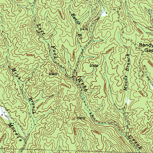 Topographic Map of Right Fork Webb Creek, NC