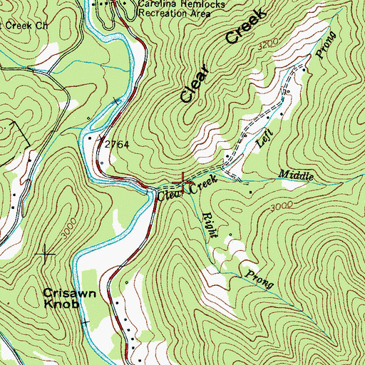Topographic Map of Right Prong Clear Creek, NC