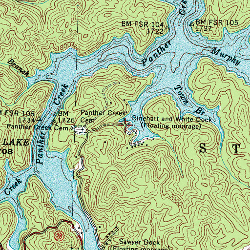 Topographic Map of Rinehart and White Dock, NC
