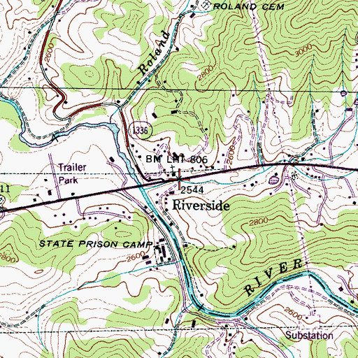 Topographic Map of Riverside, NC