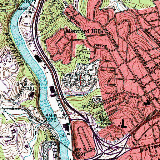 Topographic Map of Riverside Cemetery, NC