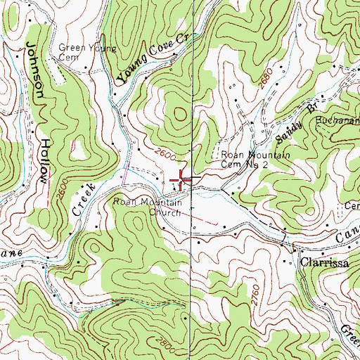 Topographic Map of Roan Mountain Church, NC