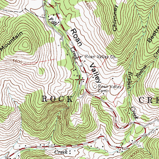 Topographic Map of Roan Valley, NC
