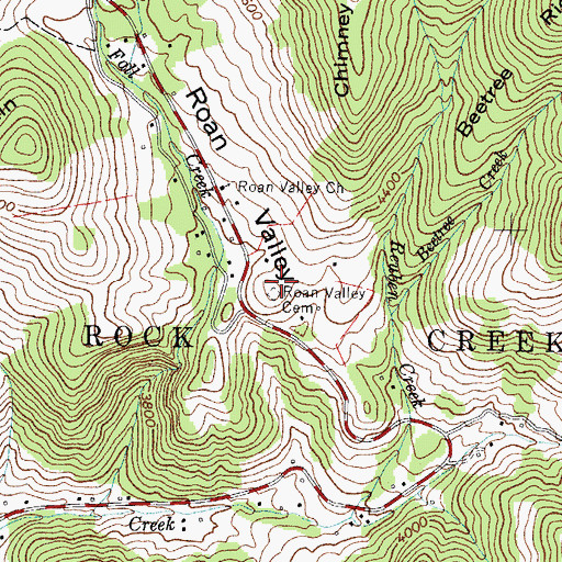 Topographic Map of Roan Valley Cemetery, NC