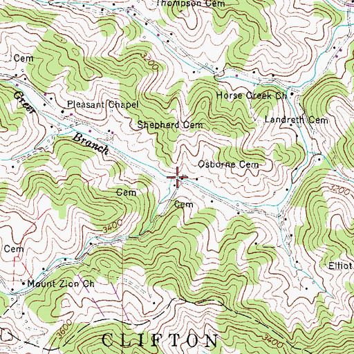 Topographic Map of Roaring Branch, NC