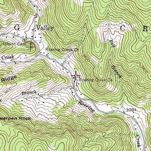 Topographic Map of Roaring Creek Church, NC