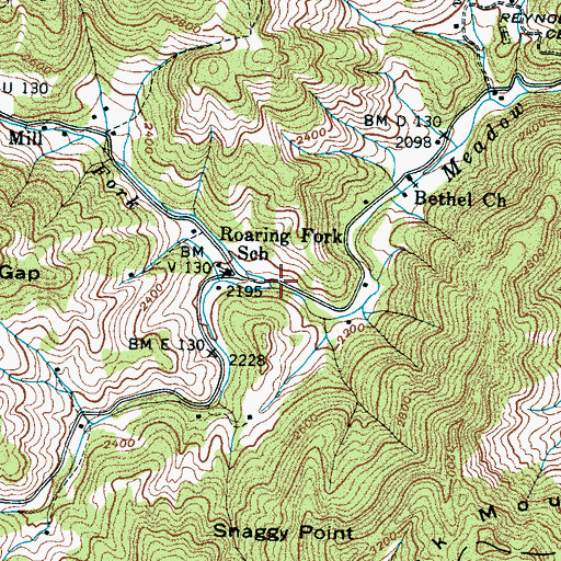 Topographic Map of Roaring Fork, NC
