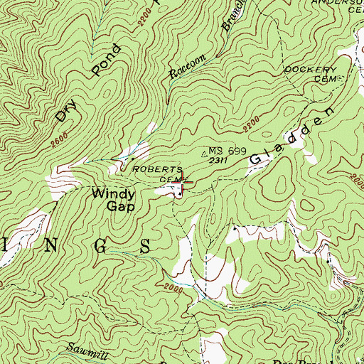 Topographic Map of Roberts Cemetery, NC