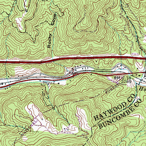 Topographic Map of Rocky Cove, NC