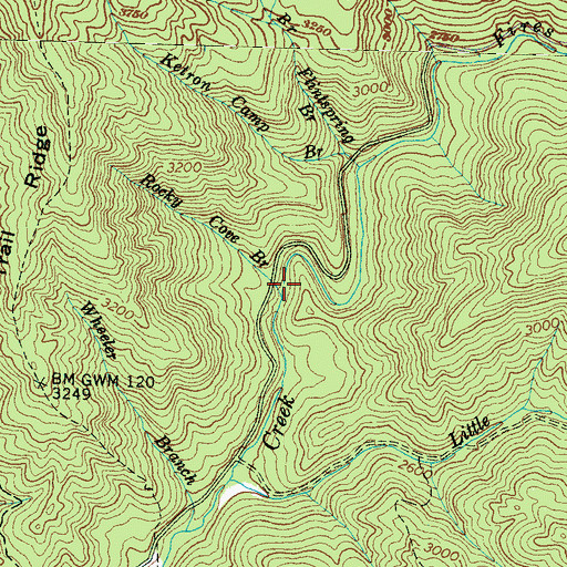 Topographic Map of Rocky Cove Branch, NC