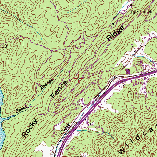 Topographic Map of Rocky Fence Ridge, NC
