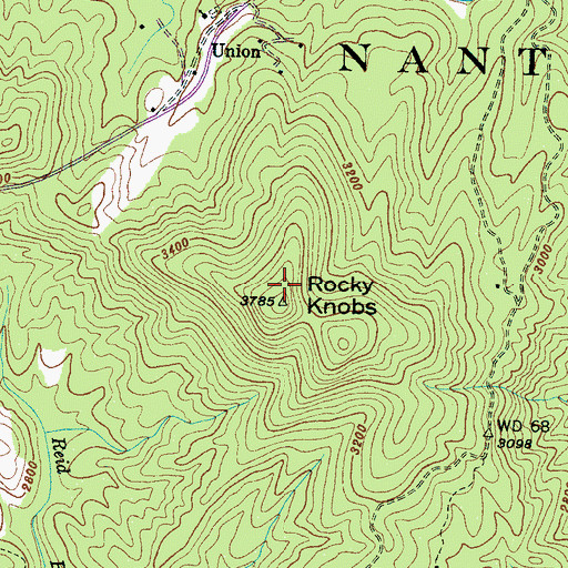 Topographic Map of Rocky Knobs, NC