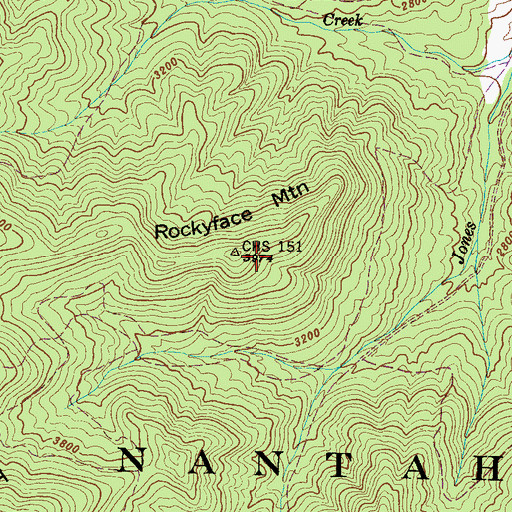 Topographic Map of Rockyface Mountain, NC