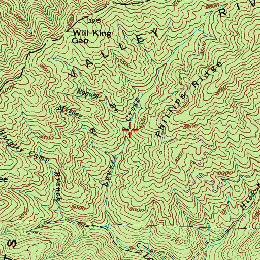 Topographic Map of Rogues Branch, NC