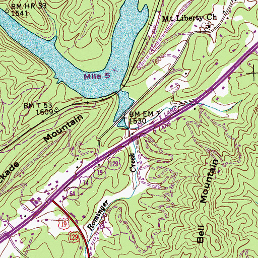 Topographic Map of Rominger Creek, NC