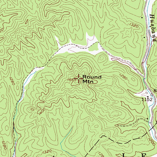 Topographic Map of Round Mountain, NC