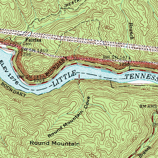 Topographic Map of Round Mountain Cove, NC