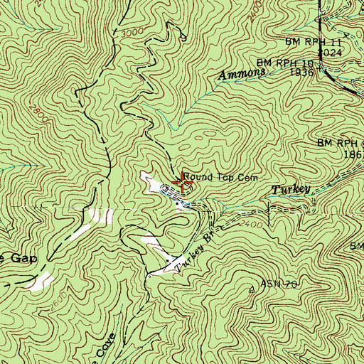Topographic Map of Round Top Cemetery, NC