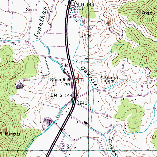 Topographic Map of Roundhill Cemetery, NC
