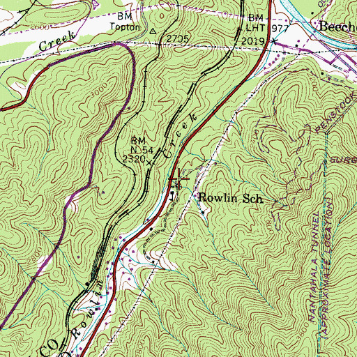 Topographic Map of Rowlin School, NC