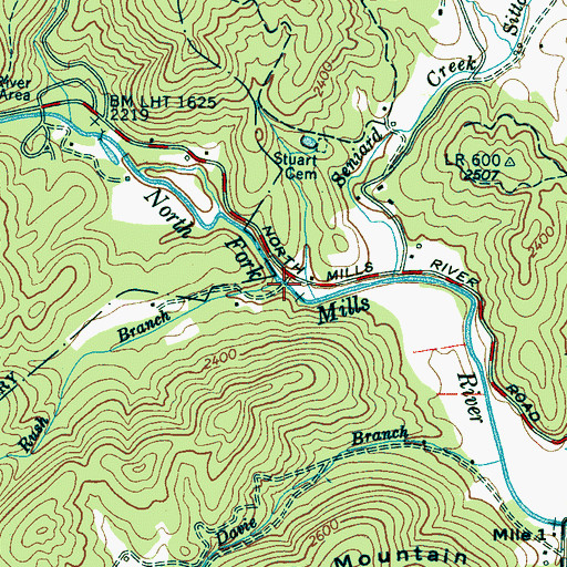 Topographic Map of Rush Branch, NC